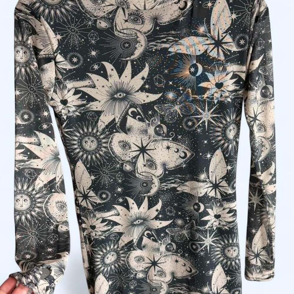 Ziovara Cosmic Print Long Sleeve Mini Dress